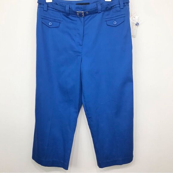 Larry Levine DAPHINE Blue Cotton Belted Capri Dress Pants - Picture 1 of 15